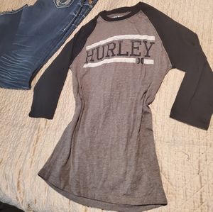 Tan and Black 3 quarter 3/4 raglan Hurley Men's Small